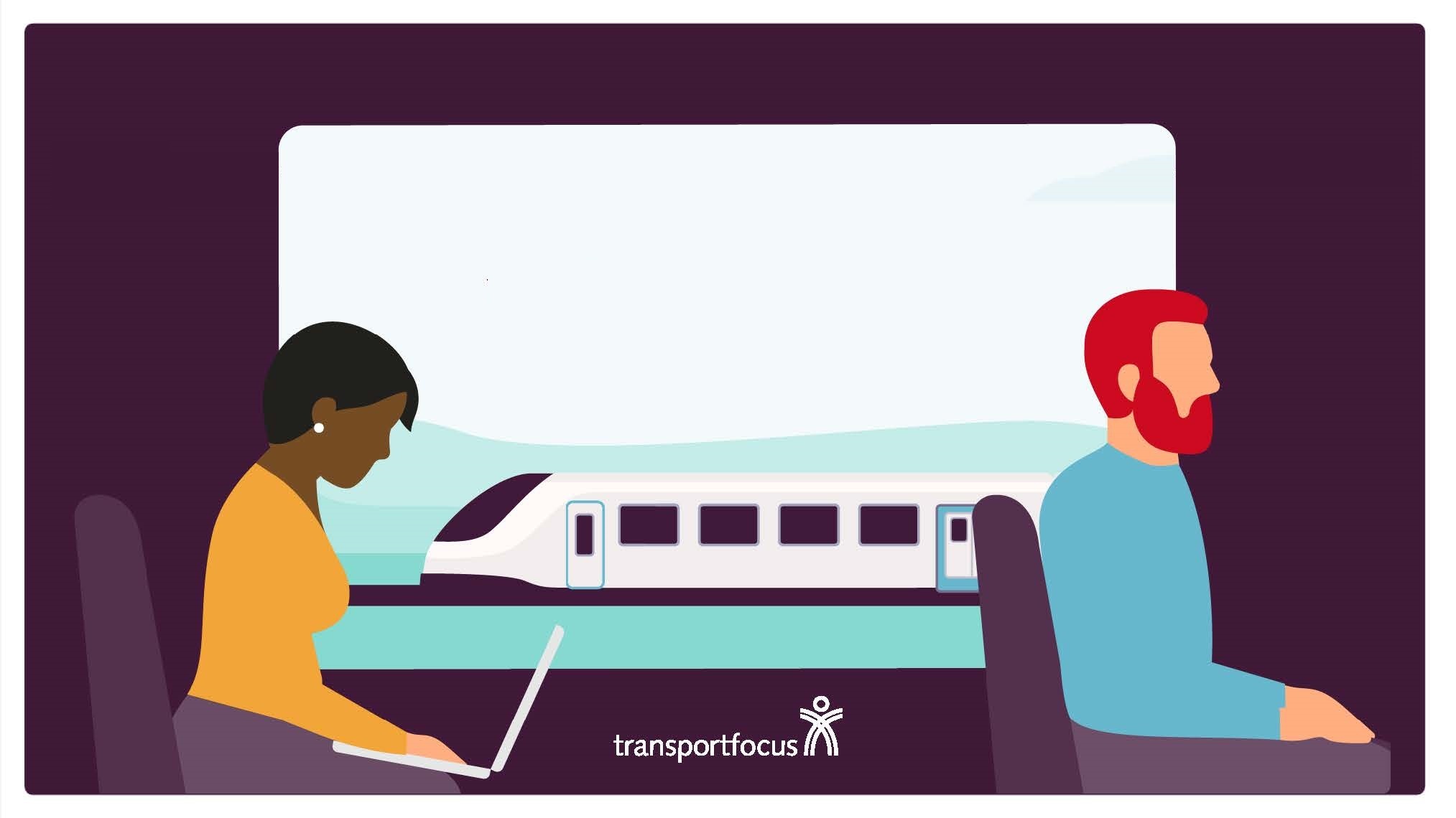 Graphic of passengers sitting on a train.