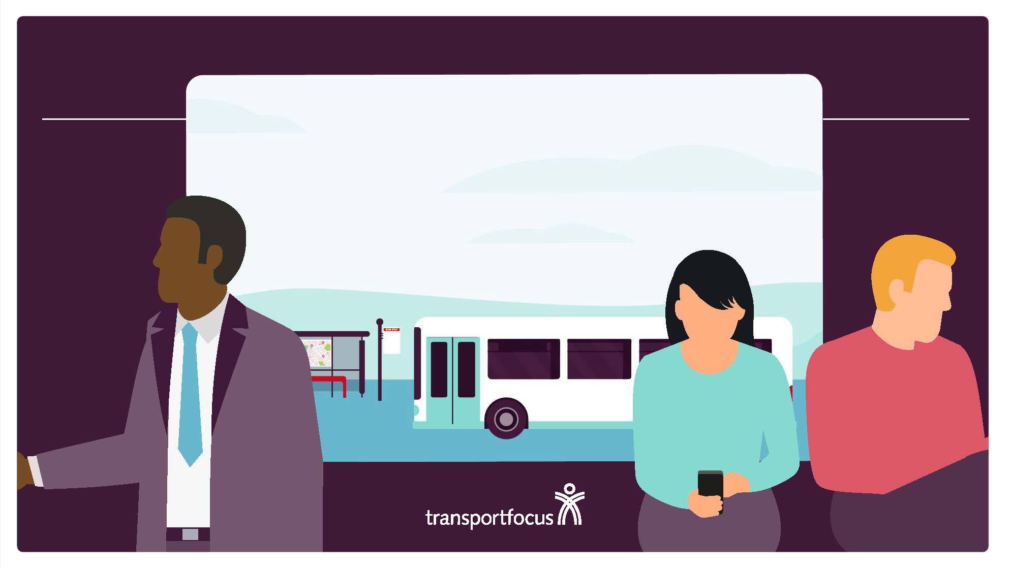 Graphic of passengers sitting on a bus.